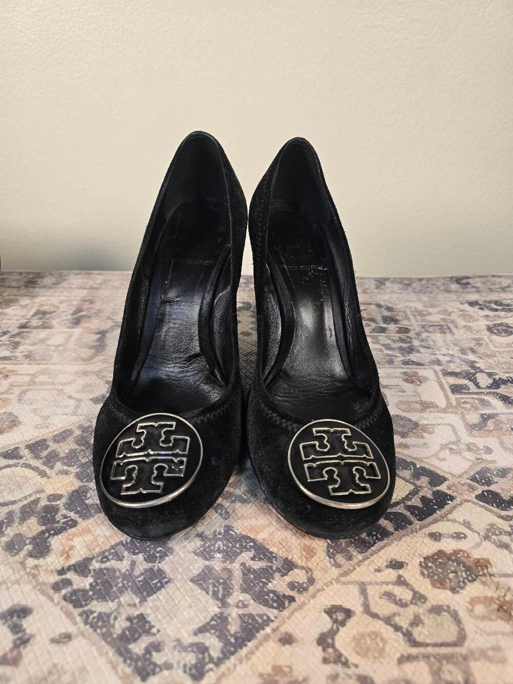 Tory Burch Sophie Wedge Heel Black Suede High Heel Women's Size 6.5